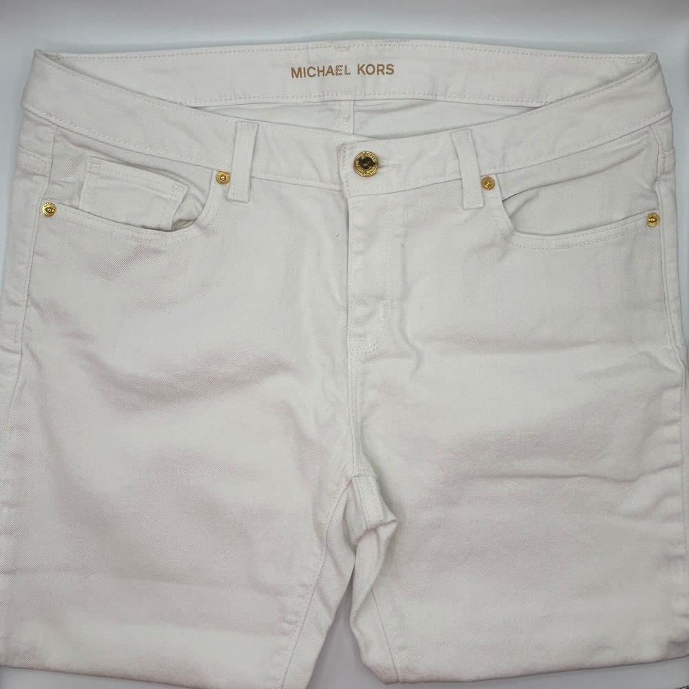 Michael Kors White Denim Jeans Women 10 Minimal Coastal Quiet Luxury Neutral‎